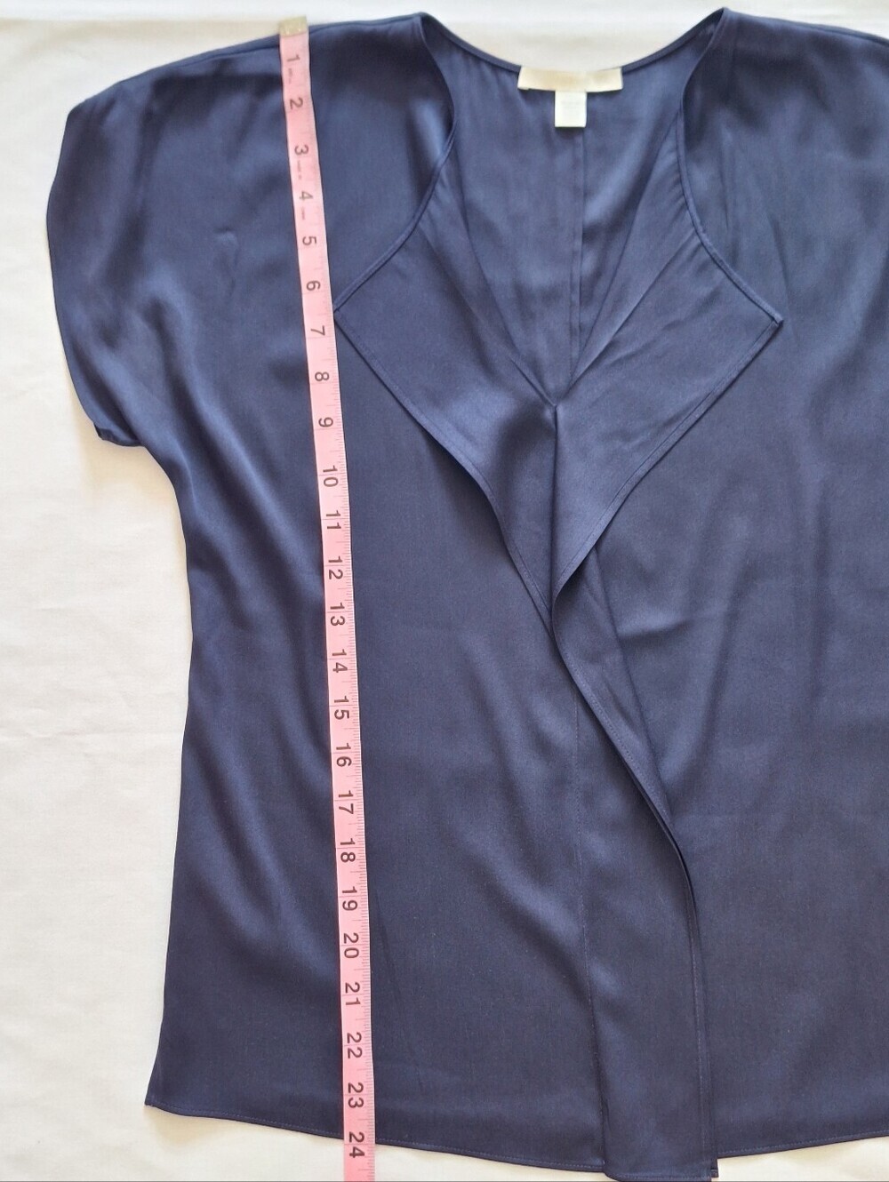 SILK Boss Navy Satin Drape-Front Blouse - Picture 3 of 7